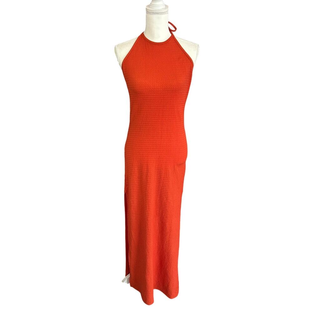 Forever 21 Maxi Bodycon Halter Side Slit Orange Textured Dress Size Medium